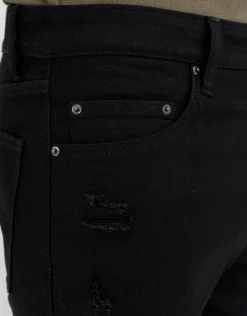 Skinny Rip Denim Shorts in Solid Black