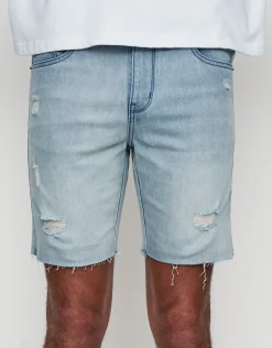 Skinny Rip Denim Shorts in Solid Black
