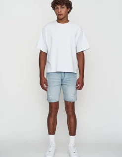 Skinny Rip Denim Shorts in Solid Black