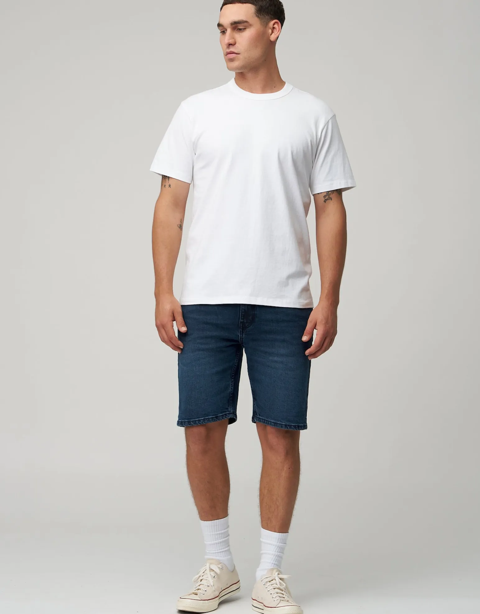 Slim Denim Shorts in Cloud White