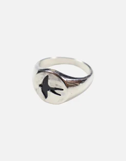 Sparrow Engraved Ring in Vintage Silver