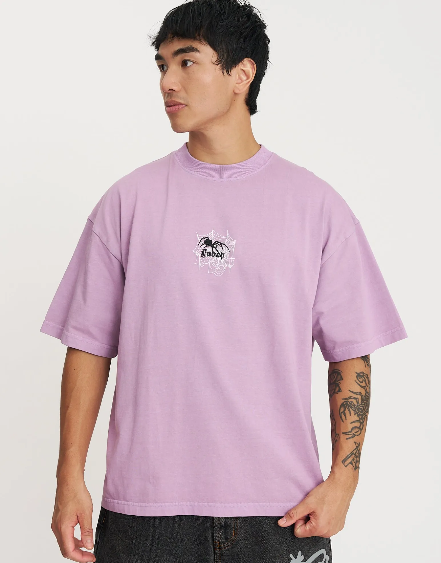 Spider Web Box Fit T Shirt in Neon Lilac