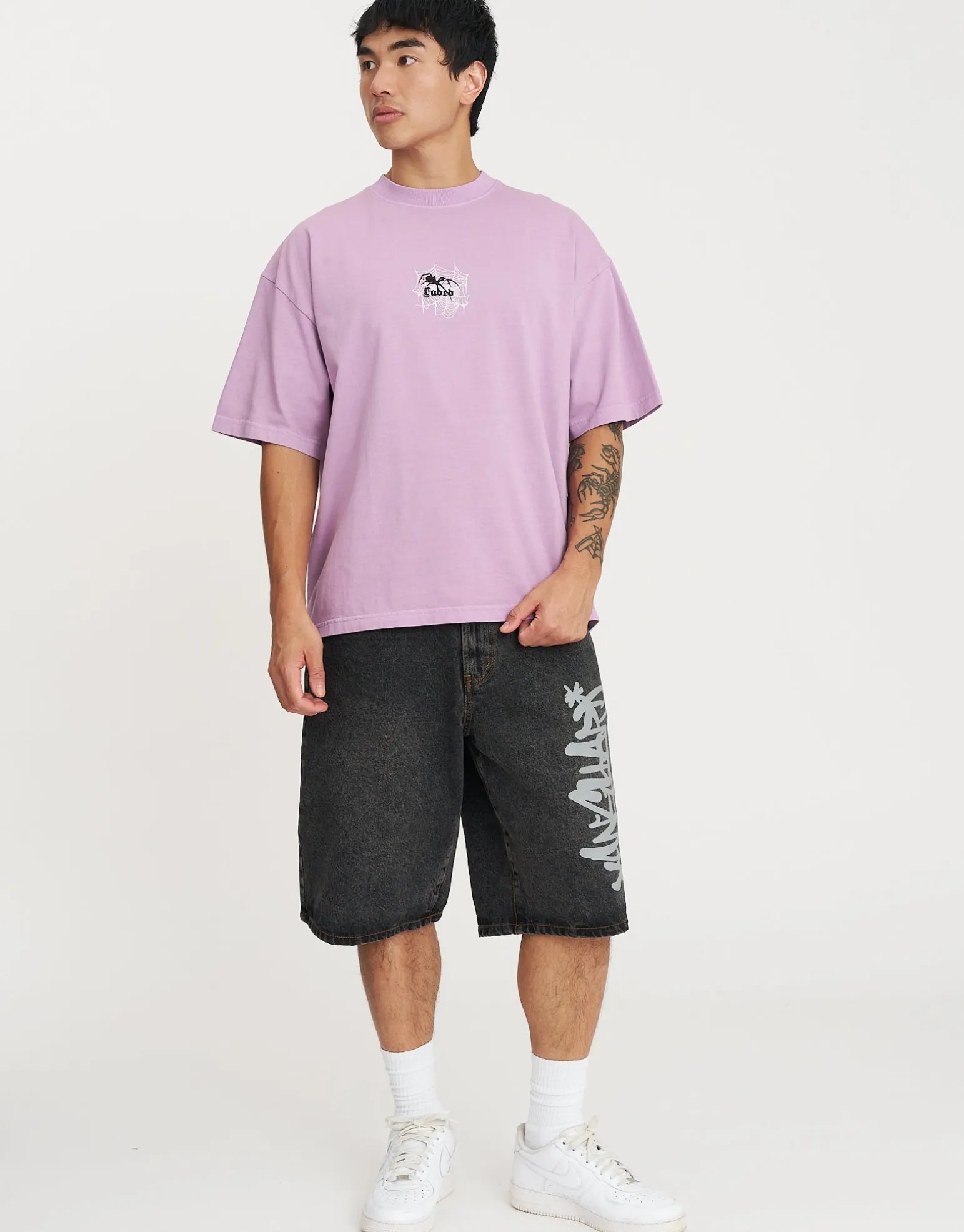 Spider Web Box Fit T Shirt in Neon Lilac