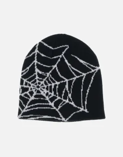 Spider Web Skull Beanie in Black