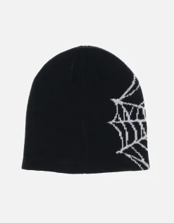 Spider Web Skull Beanie in Black