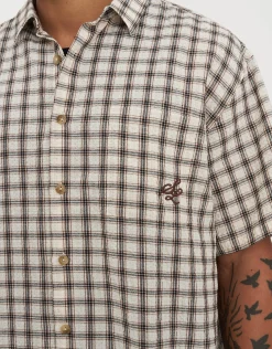 Sports League Cropped Short Sleeve Shirt in Brown Check