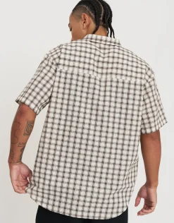 Sports League Cropped Short Sleeve Shirt in Brown Check