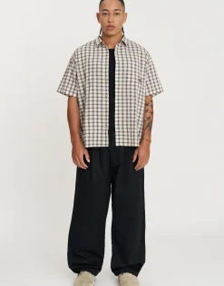 Sports League Cropped Short Sleeve Shirt in Brown Check