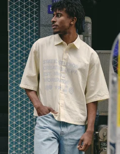 Stacked Stactic Printed Short Sleeve Shirt in Yellow/white