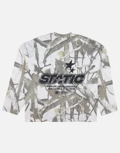 Static Camo Oversized Long Sleeve T Shirt in Grey Camo