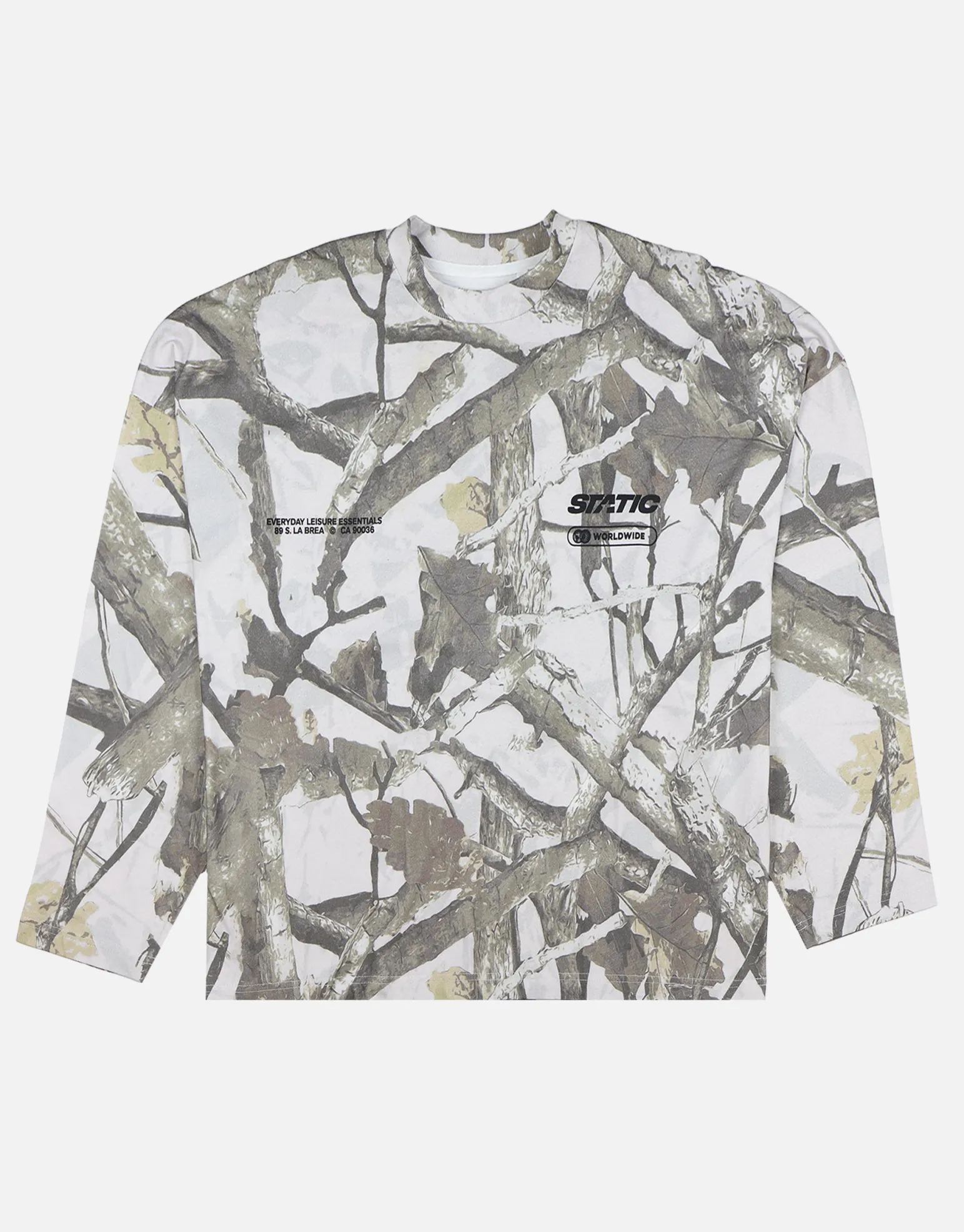 Static Camo Oversized Long Sleeve T Shirt in Grey Camo