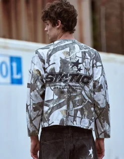 Static Camo Oversized Long Sleeve T Shirt in Grey Camo