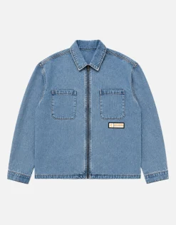 Static Denim Zip Up Overshirt in Denim
