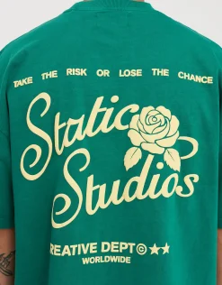 Static Studios Rose Box Fit T Shirt in Surreal Green