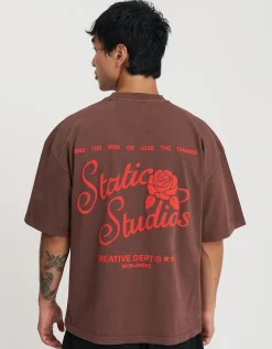 Static Studios Rose Box Fit T Shirt in Bitter Brown