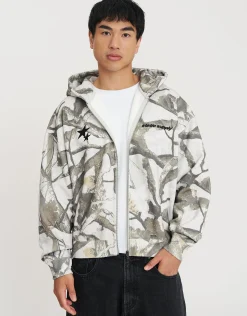 Static Supply Applique Zip Up Hoodie in Grey Camo