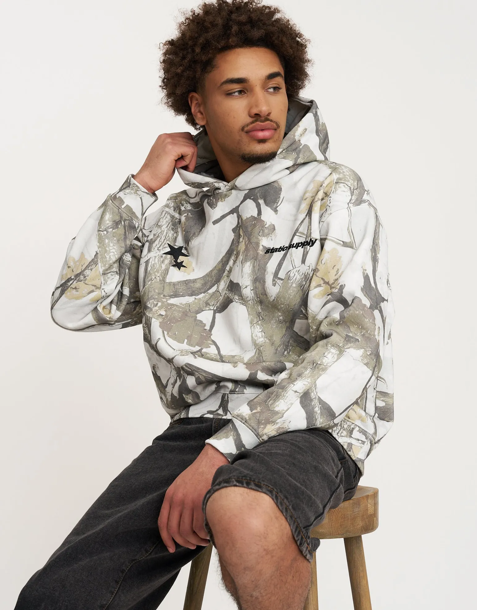 Static Supply Camo Oversized Hoodie in Grey Camo