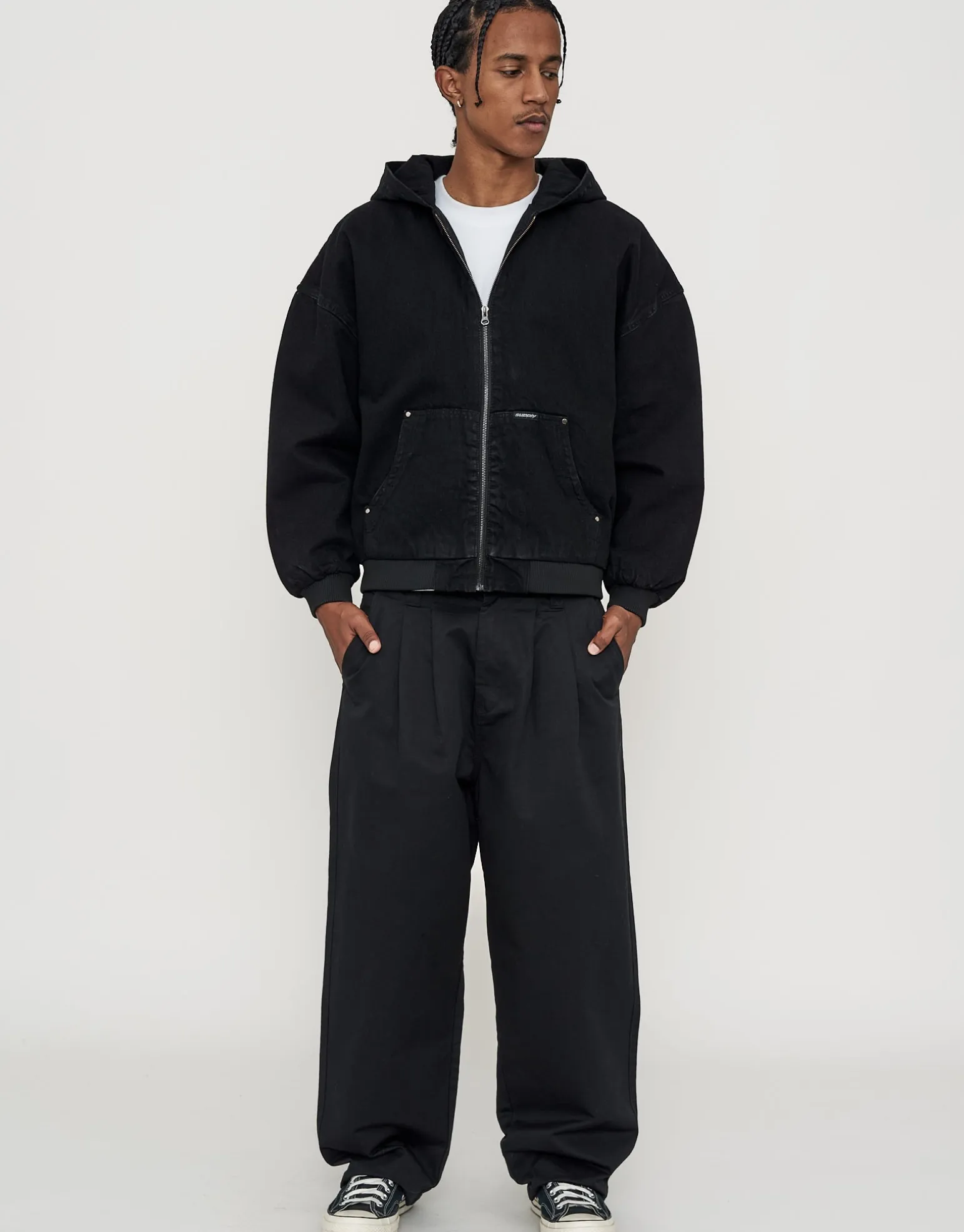 Static Supply Oversized Hooded Jacket in Washed Black