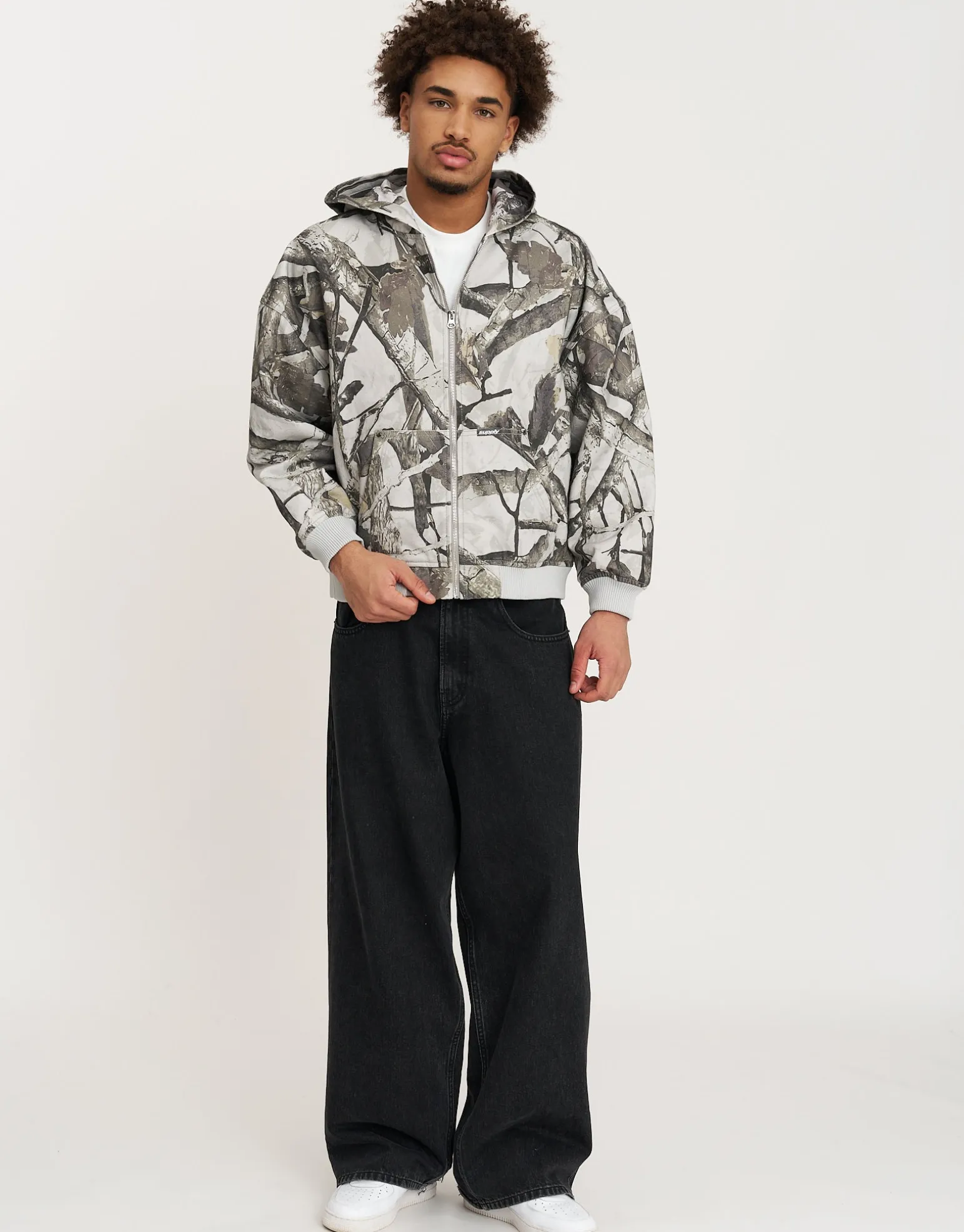 Static Supply Oversized Hooded Jacket in Washed Black