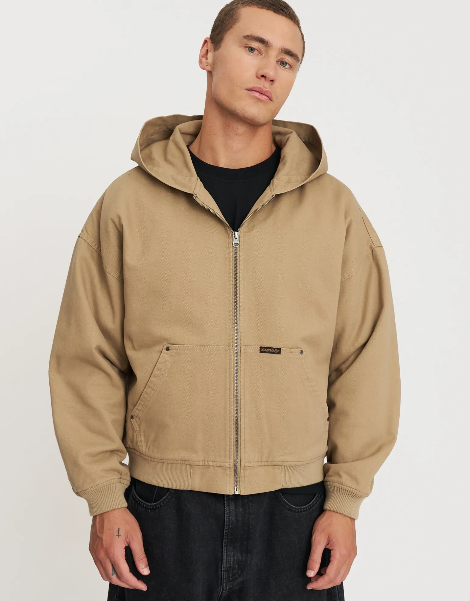 Static Supply Oversized Hooded Jacket in Tan