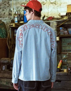 Static Supply Raw Check Long Sleeve Shirt in Blue/brown