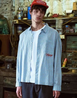 Static Supply Raw Check Long Sleeve Shirt in Blue/brown
