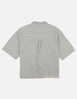 Static Supply Striped Cropped Short Sleeve Shirt in Grey/white