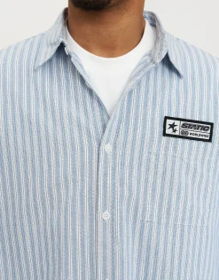 Static Worldwide Striped Long Sleeve Shirt in Blue/white