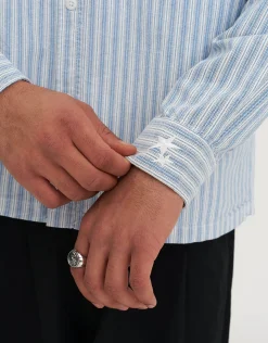 Static Worldwide Striped Long Sleeve Shirt in Blue/white