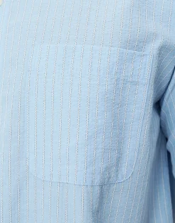 Striped Cropped Box Fit Short Sleeve Shirt in Lt Blue