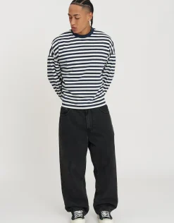Striped Long Sleeve Cropped T Shirt in Snow