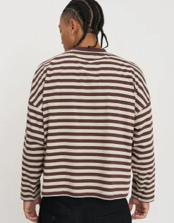 Striped Long Sleeve Cropped T Shirt in Snow