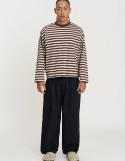 Striped Long Sleeve Cropped T Shirt in Snow