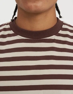 Striped Long Sleeve Cropped T Shirt in Snow