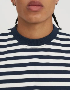 Striped Long Sleeve Cropped T Shirt in Ecru