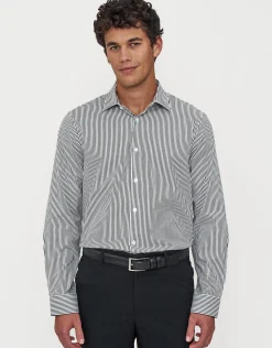 Striped Long Sleeve Premium Dress Shirt in Black