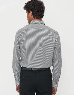 Striped Long Sleeve Premium Dress Shirt in Black