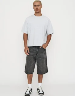 Studded Baggy Fit Jorts in Gothic Black