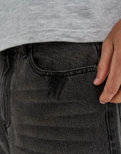 Studded Baggy Fit Jorts in Gothic Black