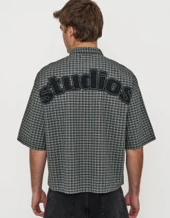 Studio Check Cropped Short Sleeve Shirt in Green