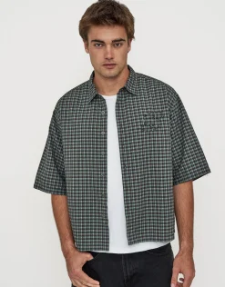 Studio Check Cropped Short Sleeve Shirt in Green