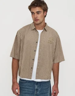 Studio Check Cropped Short Sleeve Shirt in Green