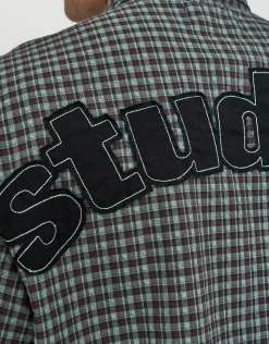 Studio Check Cropped Short Sleeve Shirt in Green