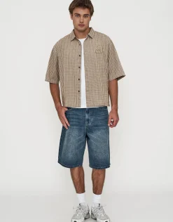 Studio Check Cropped Short Sleeve Shirt in Green