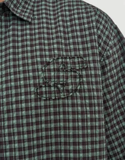 Studio Check Cropped Short Sleeve Shirt in Green