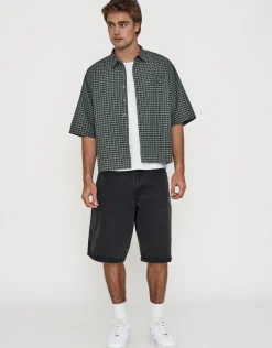 Studio Check Cropped Short Sleeve Shirt in Peach
