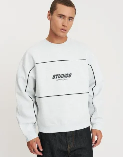 Studios Piped Oversized Crew Neck Sweat in Snow Marle