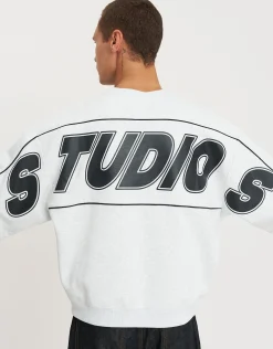 Studios Piped Oversized Crew Neck Sweat in Snow Marle