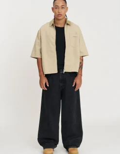 Subdistrict Zip Up Short Sleeve Overshirt in Sand