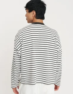 Supply Striped Cropped Long Sleeve T Shirt in Blanc